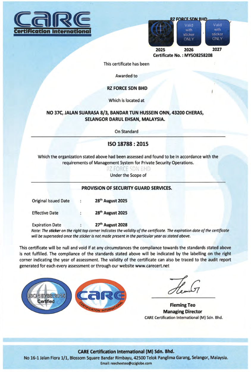 ISO 18788 Certification